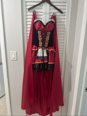Spirit Red and Black Satin Mini Dress with Cape